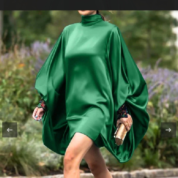 Aura Dresses & Skirts - Emerald Green High Shine High tie neck Long Sleeve Flowing  Aura Dress